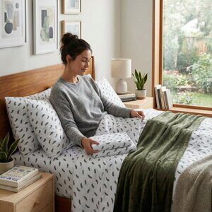 SANDERS Holiday Microfiber 5 PC Full Sheet Set With Throw Bedding